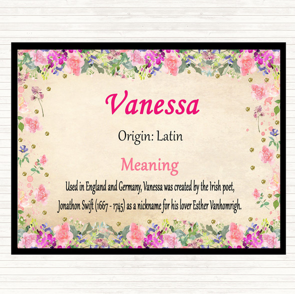 Vanessa Name Meaning Mouse Mat Pad Floral