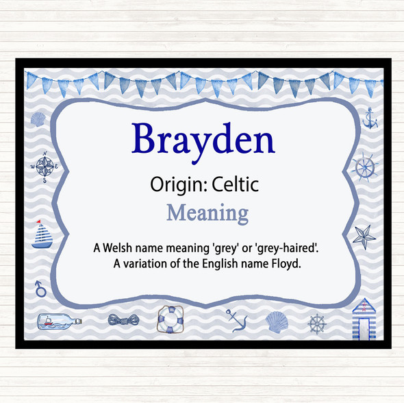 Brayden Name Meaning Mouse Mat Pad Nautical