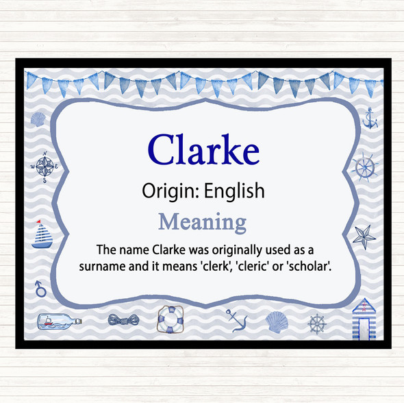 Clarke Name Meaning Mouse Mat Pad Nautical