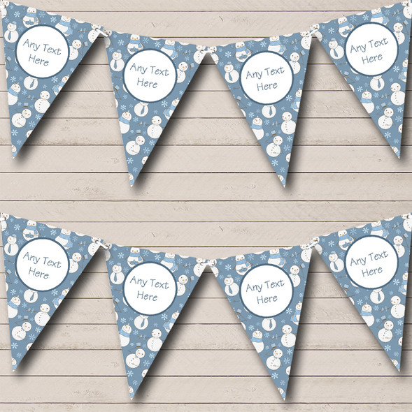 Blue Snowmen In Scarves Personalised Christmas Decoration Bunting