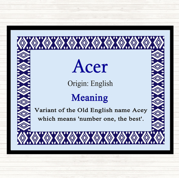 Acer Name Meaning Dinner Table Placemat Blue