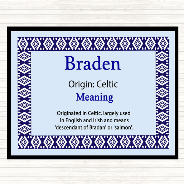 Braden Name Meaning Dinner Table Placemat Blue