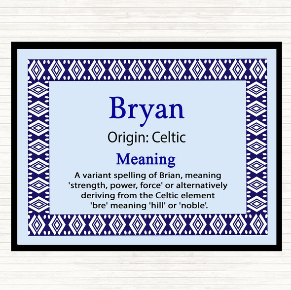 Bryan Name Meaning Dinner Table Placemat Blue