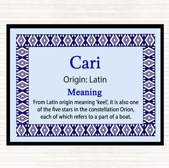 Cari Name Meaning Dinner Table Placemat Blue