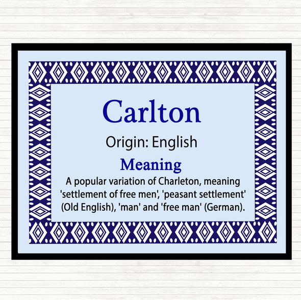 Carlton Name Meaning Dinner Table Placemat Blue