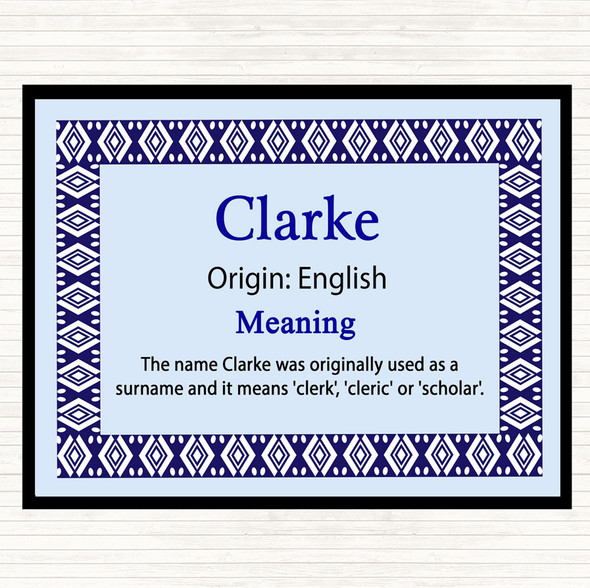 Clarke Name Meaning Dinner Table Placemat Blue