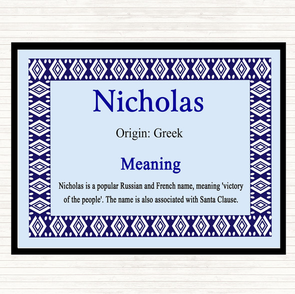 Nicholas Name Meaning Dinner Table Placemat Blue