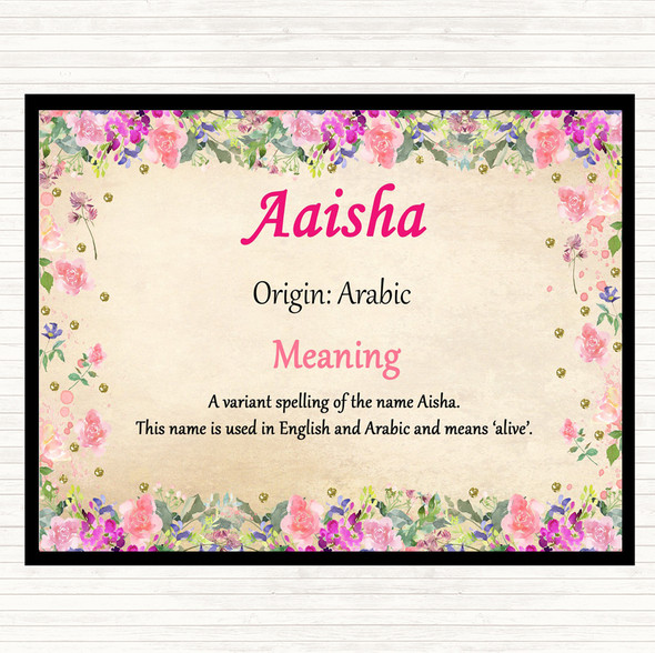 Aaisha Name Meaning Dinner Table Placemat Floral