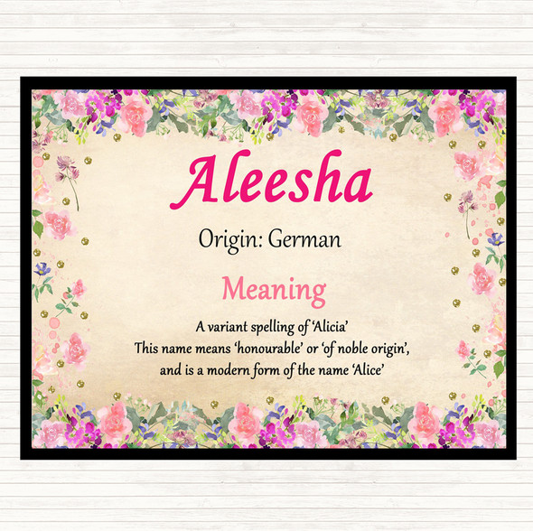 Aleesha Name Meaning Dinner Table Placemat Floral