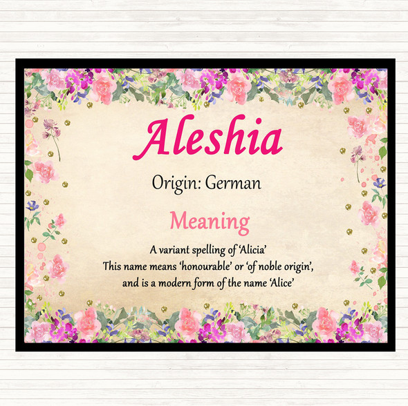 Aleshia Name Meaning Dinner Table Placemat Floral