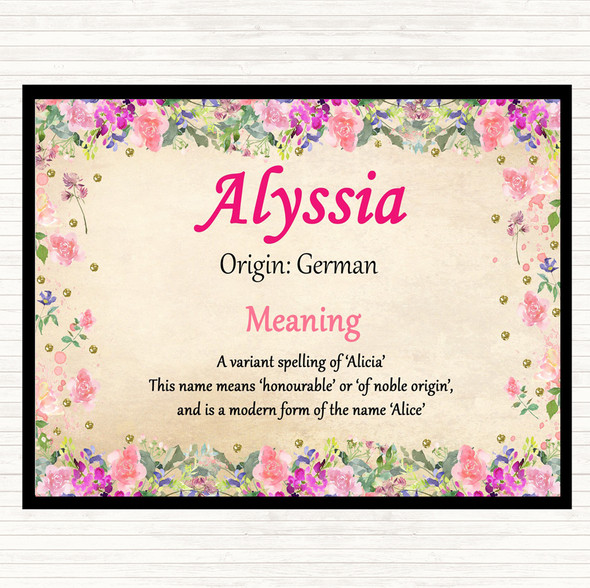 Alyssia Name Meaning Dinner Table Placemat Floral