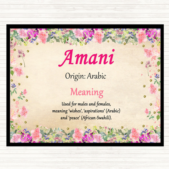 Amani Name Meaning Dinner Table Placemat Floral