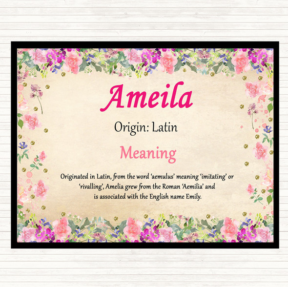 Ameila Name Meaning Dinner Table Placemat Floral