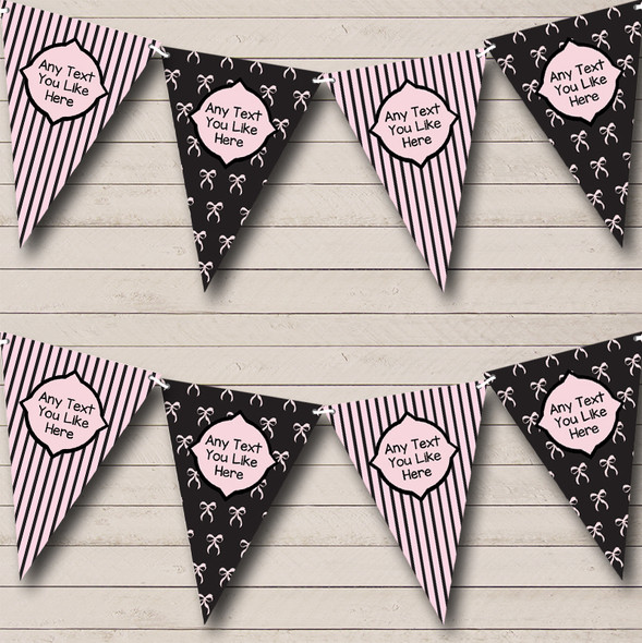 Bows Stripes Black Pink Personalised Shabby Chic Garden Tea Party Bunting