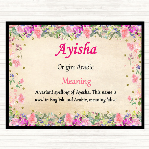 Ayisha Name Meaning Dinner Table Placemat Floral