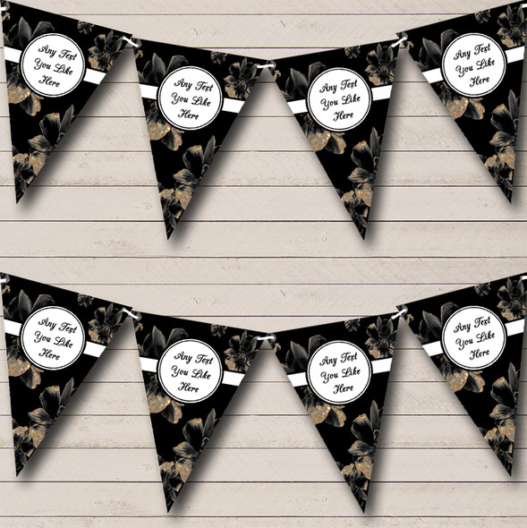 Black And Vintage Gold Floral Personalised Shabby Chic Garden Tea Party Bunting