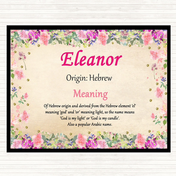 Eleanor Name Meaning Dinner Table Placemat Floral