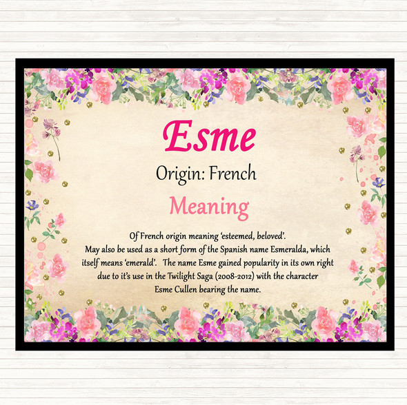 Esme Name Meaning Dinner Table Placemat Floral