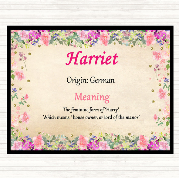 Harriet Name Meaning Dinner Table Placemat Floral