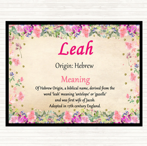 Leah Name Meaning Dinner Table Placemat Floral