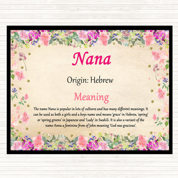 nana Name Meaning Dinner Table Placemat Floral