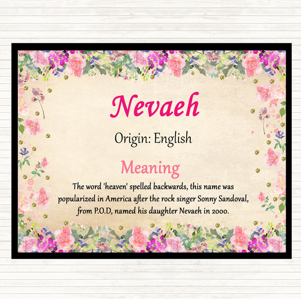 Nevaeh Name Meaning Dinner Table Placemat Floral