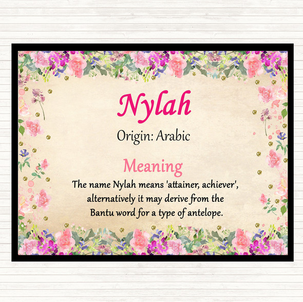Nylah Name Meaning Dinner Table Placemat Floral