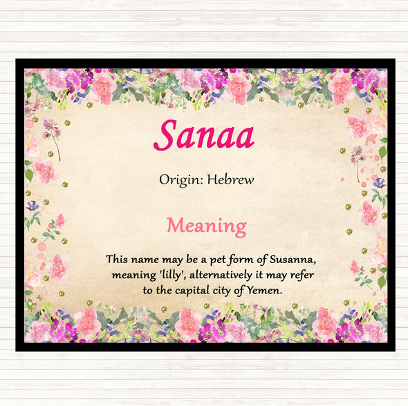 Sanaa Name Meaning Dinner Table Placemat Floral