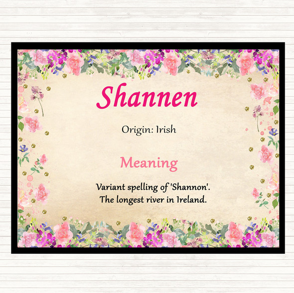 Shannen Name Meaning Dinner Table Placemat Floral