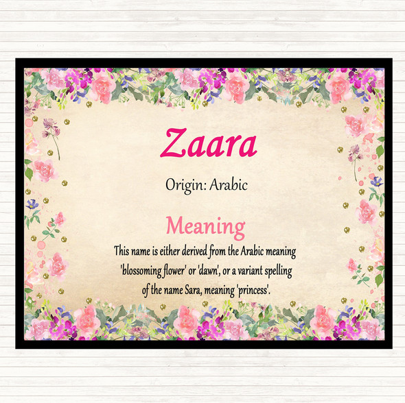 Zaara Name Meaning Dinner Table Placemat Floral
