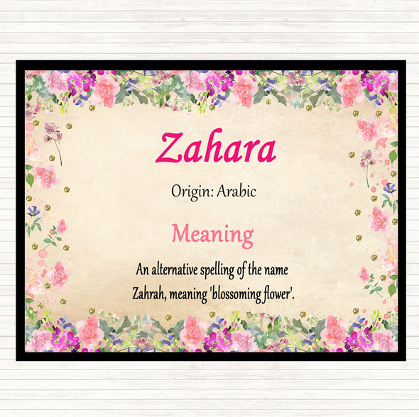 Zahara Name Meaning Dinner Table Placemat Floral