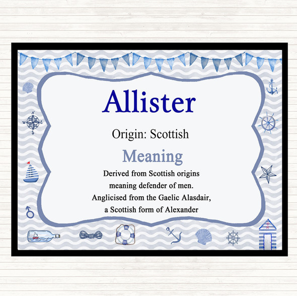 Allister Name Meaning Dinner Table Placemat Nautical