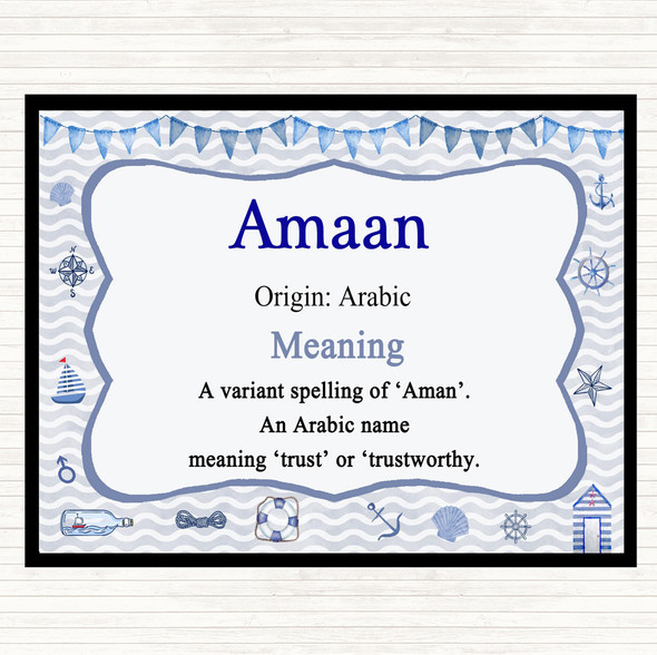 Amaan Name Meaning Dinner Table Placemat Nautical