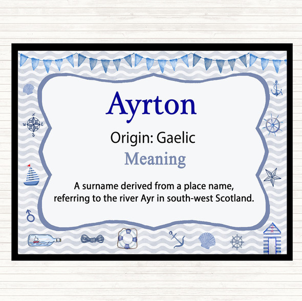 Ayrton Name Meaning Dinner Table Placemat Nautical