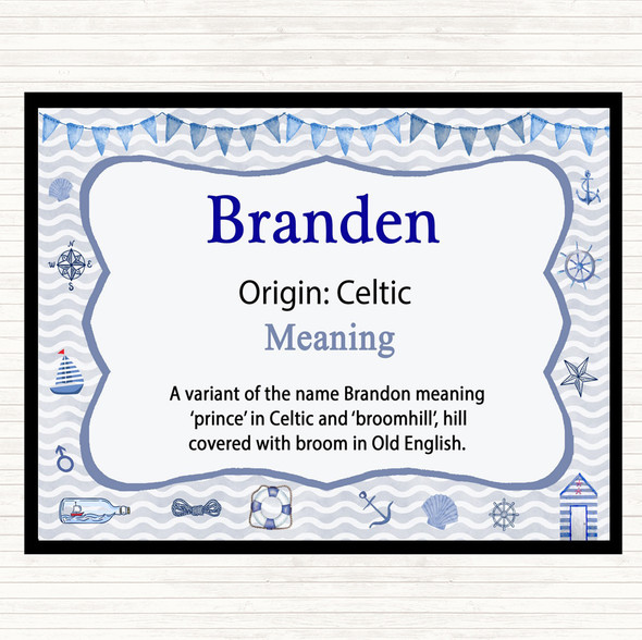 Branden Name Meaning Dinner Table Placemat Nautical