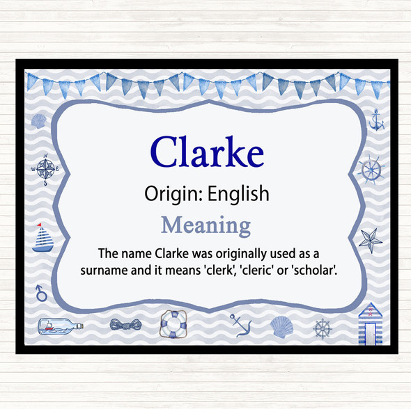 Clarke Name Meaning Dinner Table Placemat Nautical