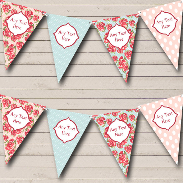 Tea Party Shabby Chic Vintage Roses Polkadot Personalised Wedding Bunting