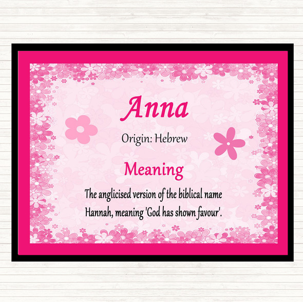 Anna Name Meaning Dinner Table Placemat Pink