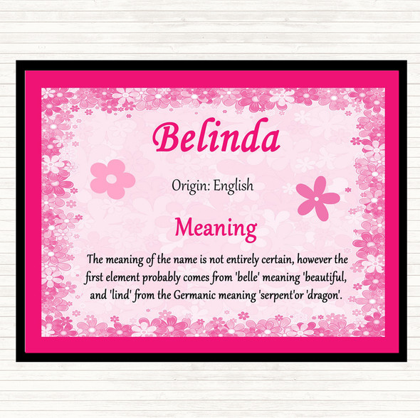 Belinda Name Meaning Dinner Table Placemat Pink