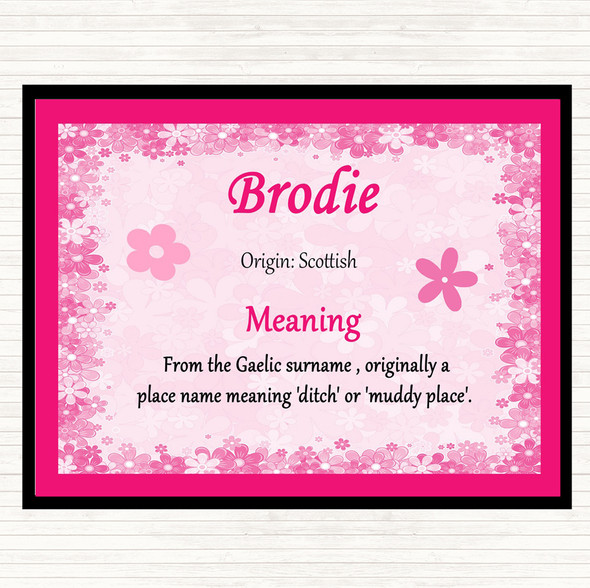 Brodie Name Meaning Dinner Table Placemat Pink