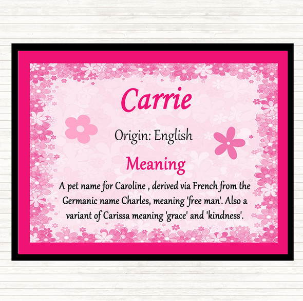 Carrie Name Meaning Dinner Table Placemat Pink