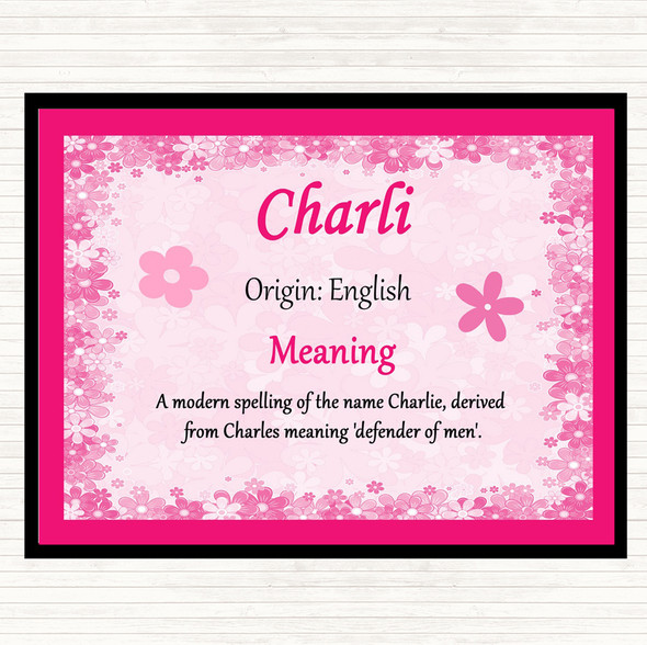 Charli Name Meaning Dinner Table Placemat Pink