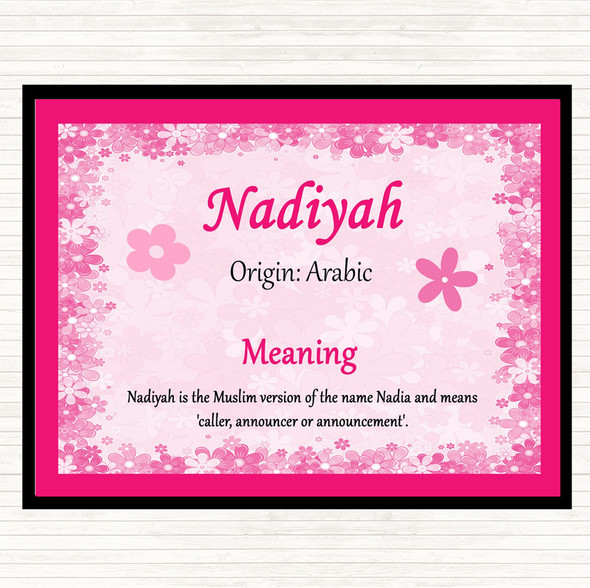 Nadiya Name Meaning Dinner Table Placemat Pink