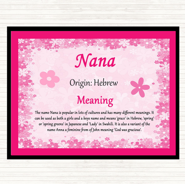nana Name Meaning Dinner Table Placemat Pink