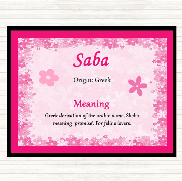 Saba Name Meaning Dinner Table Placemat Pink