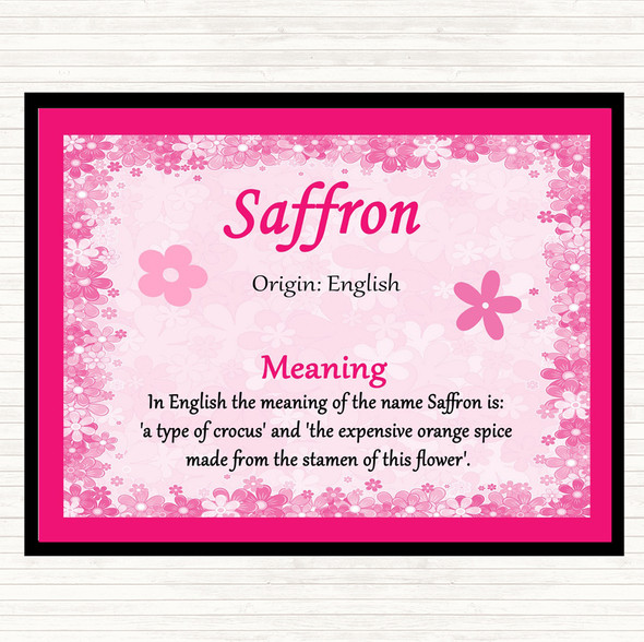 Saffron Name Meaning Dinner Table Placemat Pink