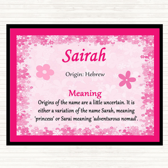 Sairah Name Meaning Dinner Table Placemat Pink