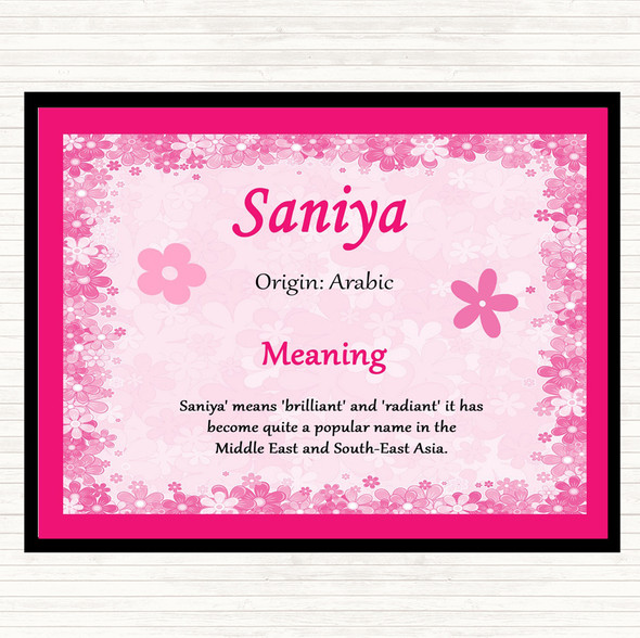 Saniya Name Meaning Dinner Table Placemat Pink