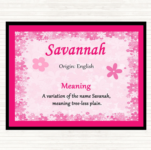 Savannah Name Meaning Dinner Table Placemat Pink