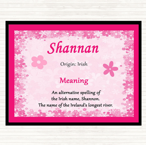 Shannan Name Meaning Dinner Table Placemat Pink